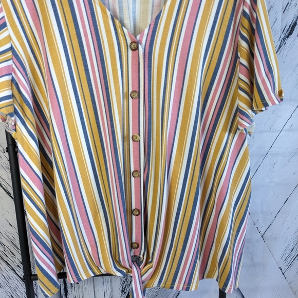 MARINA LUNA Tie Front Faux button down Shirt Sleeve Shirt - Picture 3 of 9